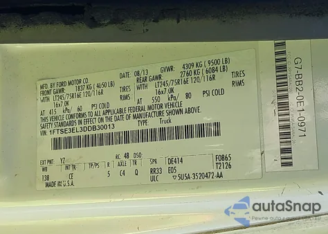 2013 Ford E-350 Super Duty Commercial из США, поврежденный, VIN 1FTSE3EL3DDB30013